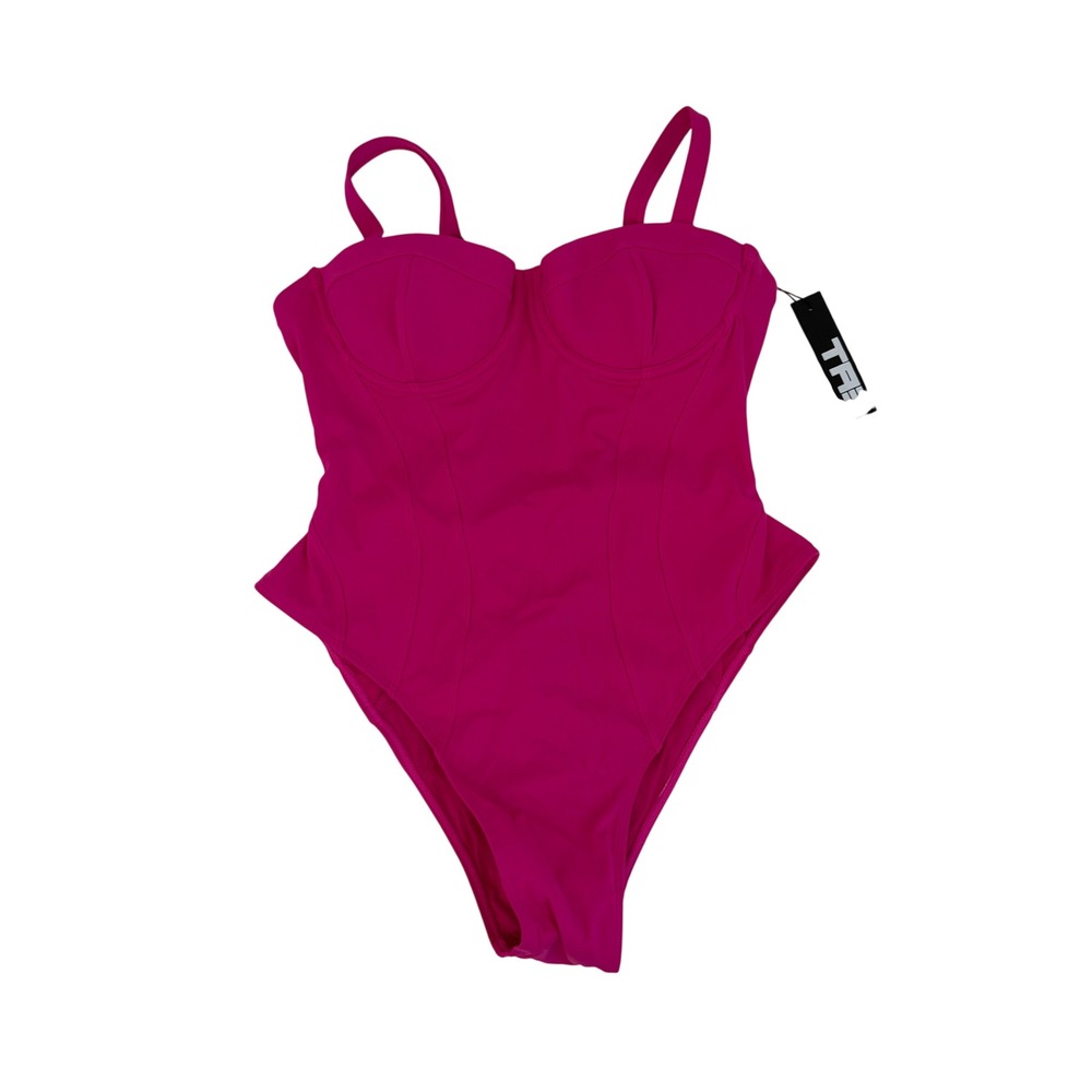 TA3‎ Swim Lacey Hot Pink Sculpting One Piece Swimsuit XL A Cup Short NEW